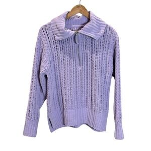 Aerie Lavender Cable Chunky Knit Quarter Zip Sweater Oversized XS